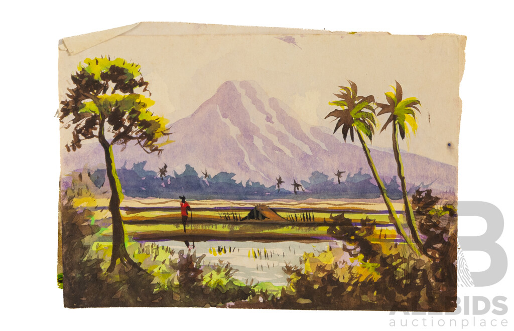 Artist Unknown, (20th Century, Balinese), Scenes From Village Life, Thirteen Original Watercolours, Varied Sizes and One Oil on Canvas, (14)