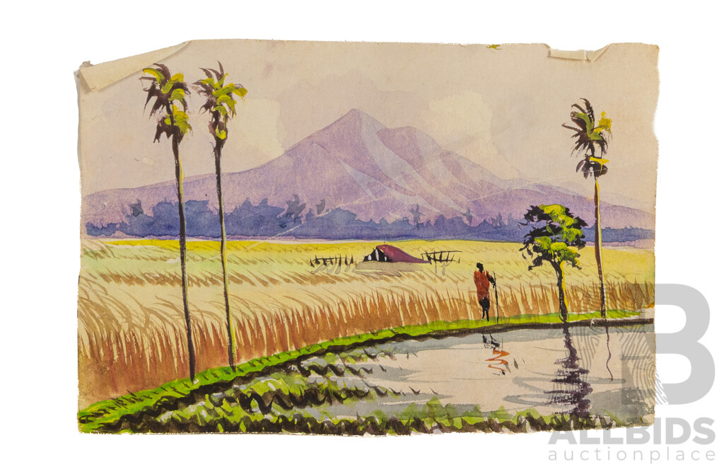 Artist Unknown, (20th Century, Balinese), Scenes From Village Life, Thirteen Original Watercolours, Varied Sizes and One Oil on Canvas, (14)