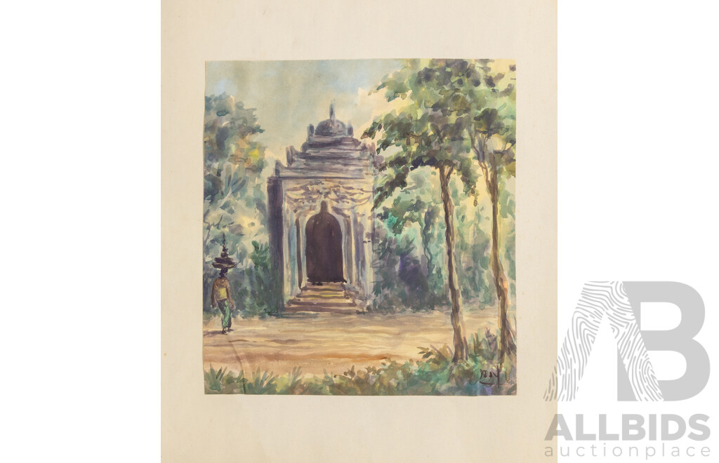 Artist Unknown, (20th Century, Balinese), Scenes From Village Life, Thirteen Original Watercolours, Varied Sizes and One Oil on Canvas, (14)