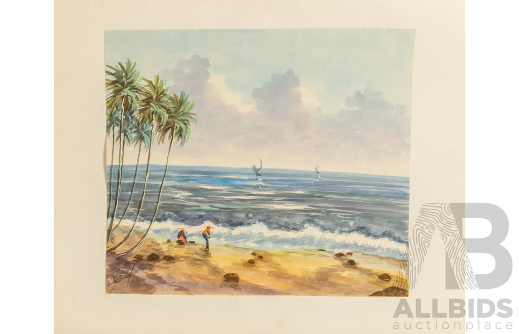 Artist Unknown, (20th Century, Balinese), Scenes From Village Life, Thirteen Original Watercolours, Varied Sizes and One Oil on Canvas, (14)