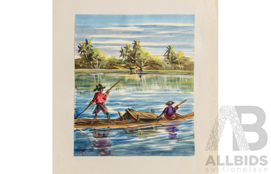 Artist Unknown, (20th Century, Balinese), Scenes From Village Life, Thirteen Original Watercolours, Varied Sizes and One Oil on Canvas, (14)