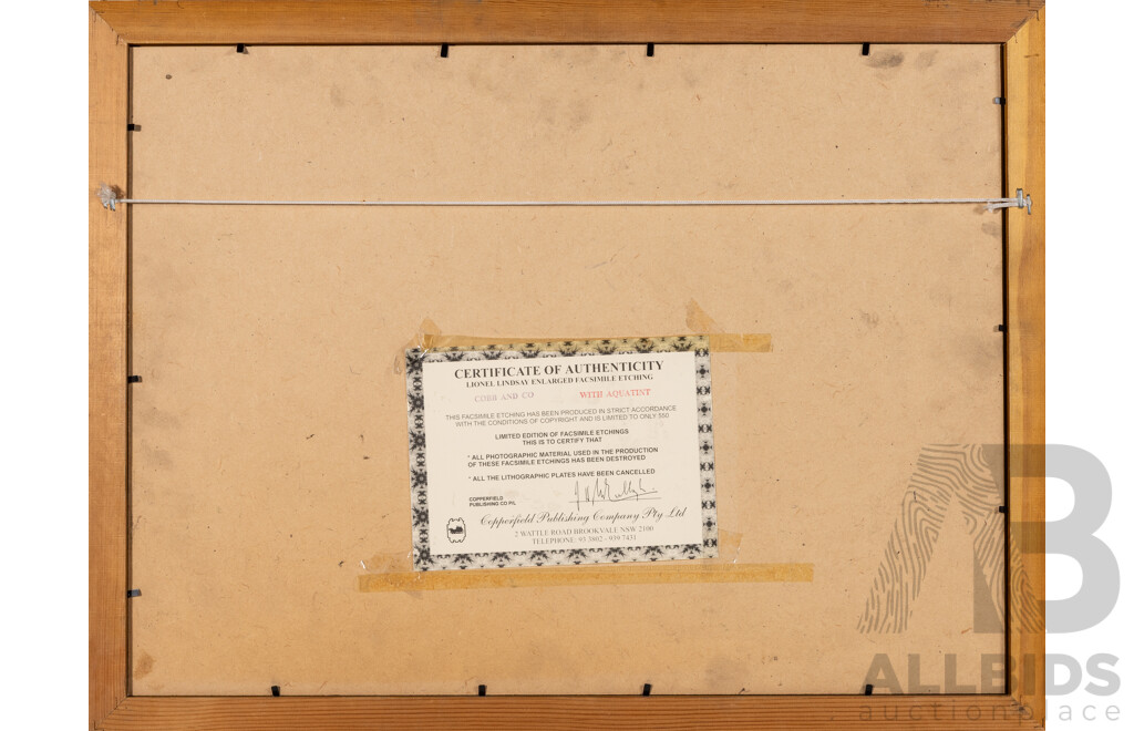 Sir Lionel Lindsay, (Late 19th/Early 20th Century, Australian, 1874-1961), Cobb and Co, Lovely Enlarged Facsimile Etchings with Aquatint, Limited Edition, 48 x 62 cm (frame)