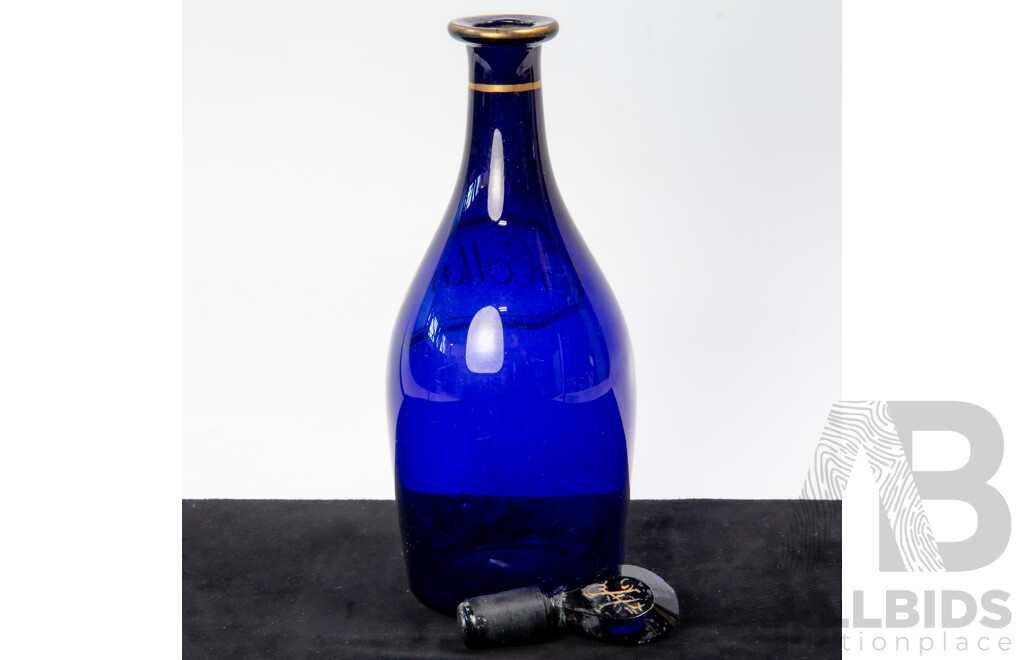 Rare Antique English Bristol Blue Decanter with Stopper Decorated in Atelier of James Giles, Circa 1780