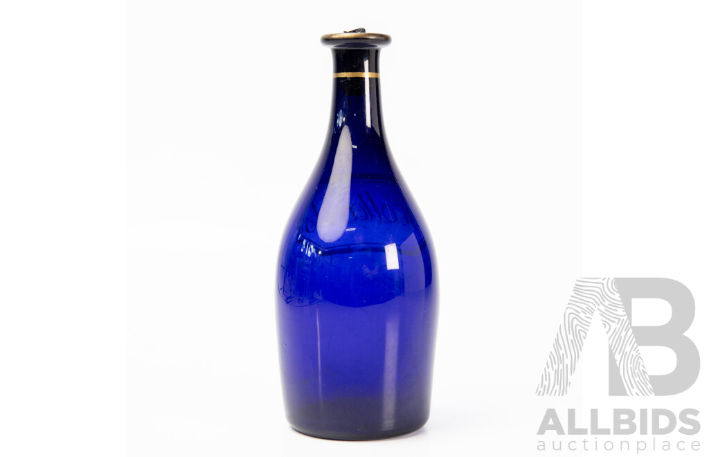 Rare Antique English Bristol Blue Decanter with Stopper Decorated in Atelier of James Giles, Circa 1780