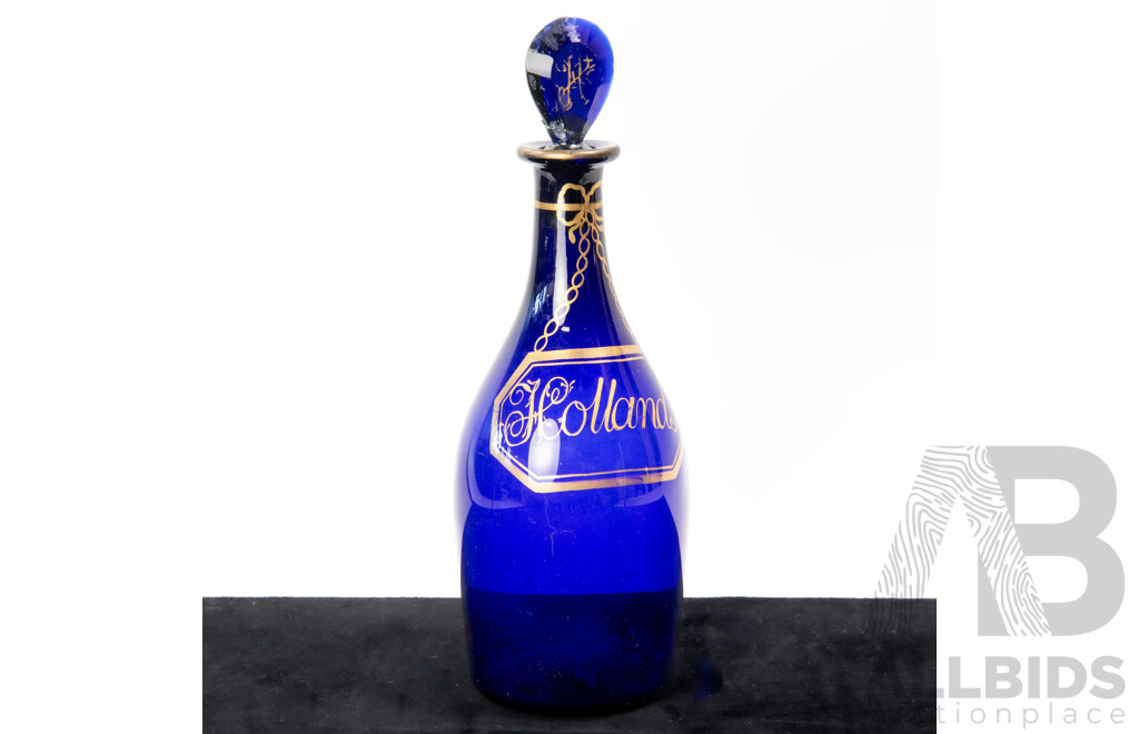 Rare Antique English Bristol Blue Decanter with Stopper Decorated in Atelier of James Giles, Circa 1780