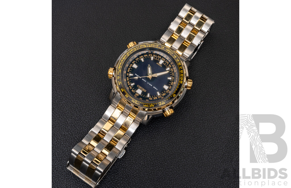 Seiko World Time Chronograph Mens Watch, H023-0DG0, in Original Presentation Box