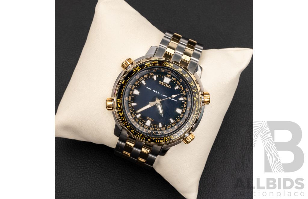 Seiko World Time Chronograph Mens Watch, H023-0DG0, in Original Presentation Box