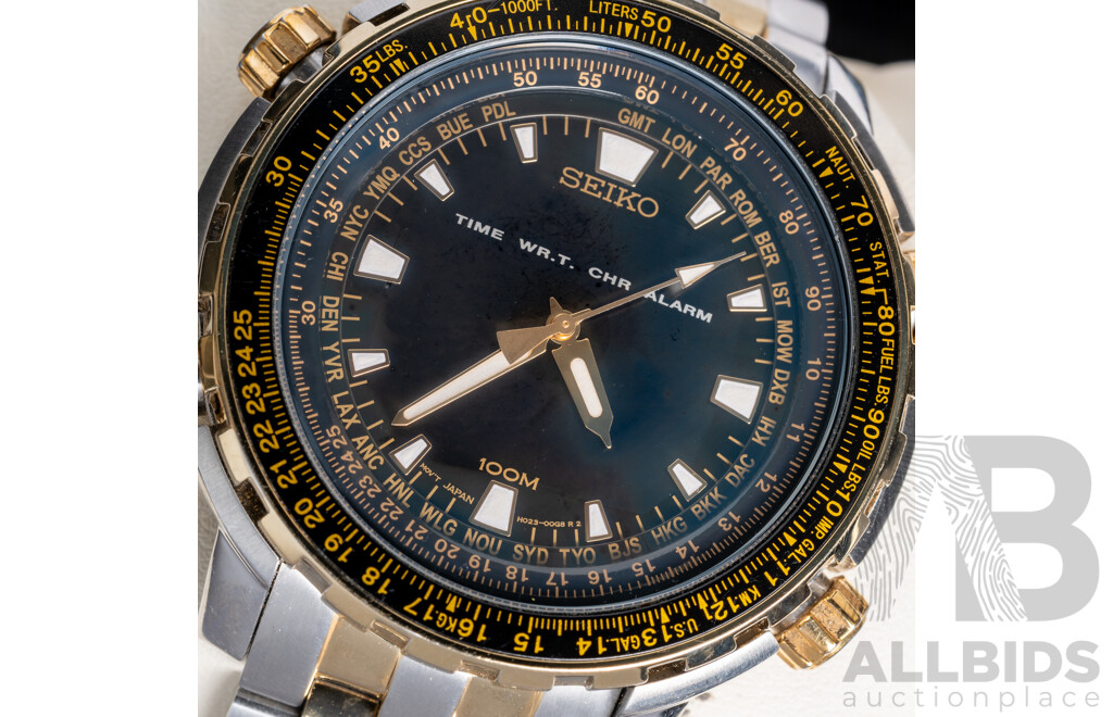 Seiko World Time Chronograph Mens Watch, H023-0DG0, in Original Presentation Box