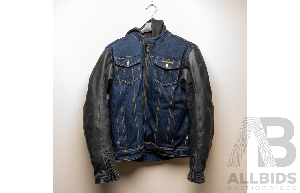 Segura Denim Motorcycle Jacket with Leather Sleeves