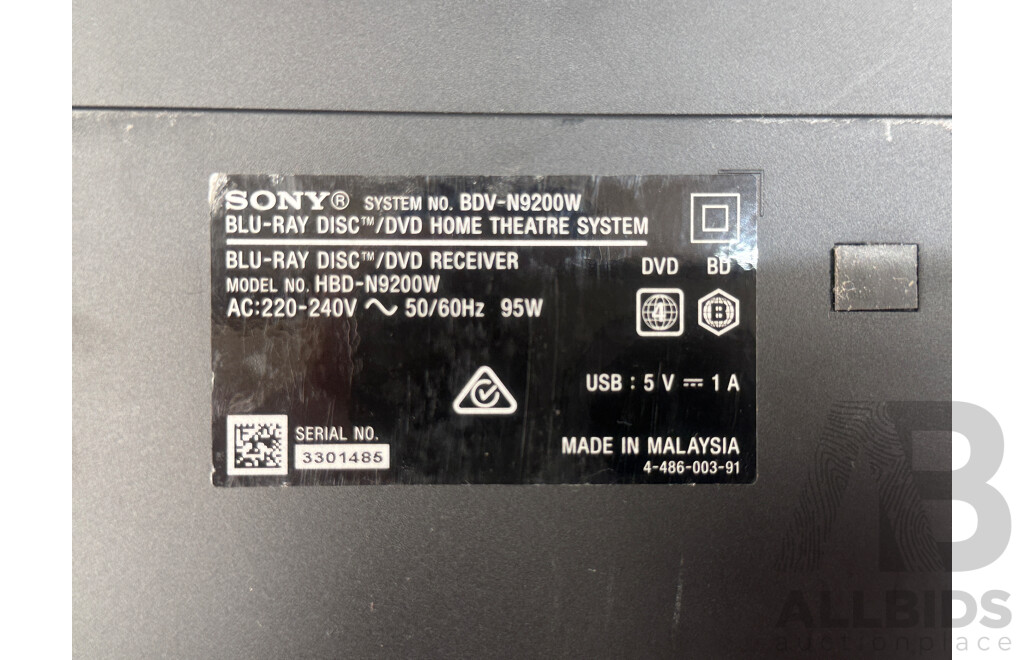 Sony Blu-Ray Disc/DVD Home Theatre System - BDV-N9200W - 4x Tower Surround Speakers + 1x Centre Speaker + 1x Ampilifier + 1x Sub Woofer + 1x Remote