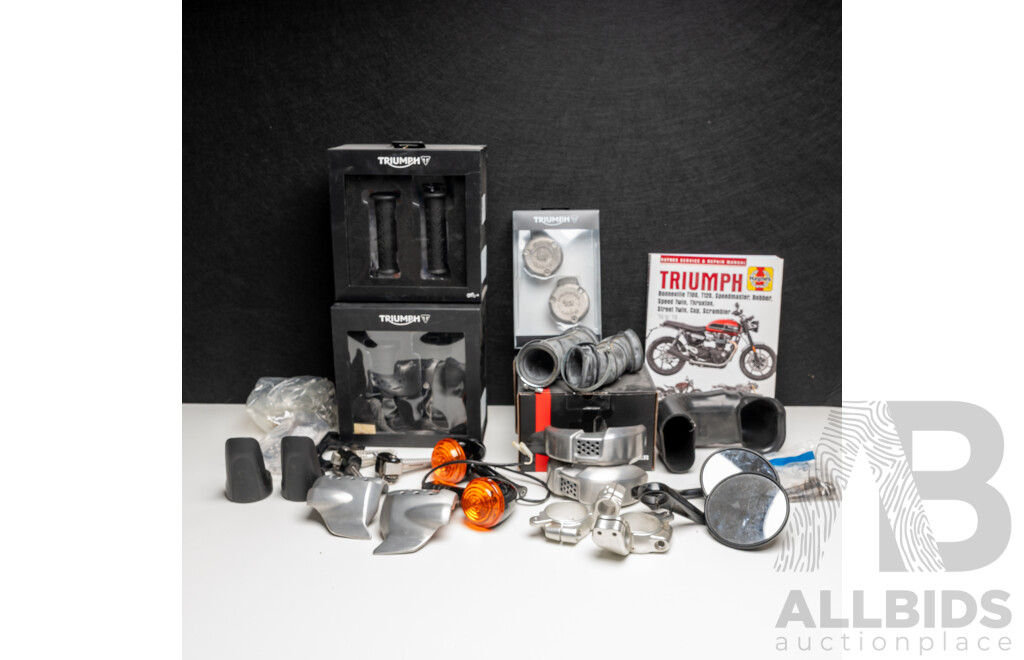 Box of 2016 Triumph Thruxton R 1200 and 2016 Triumph Street Cup OEM Parts.