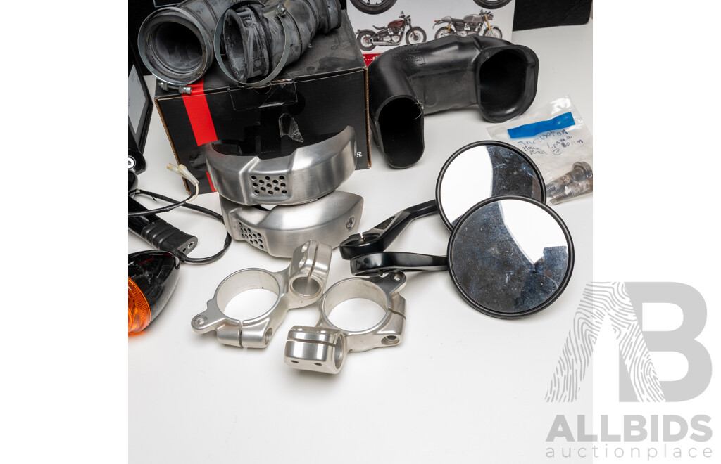 Box of 2016 Triumph Thruxton R 1200 and 2016 Triumph Street Cup OEM Parts.