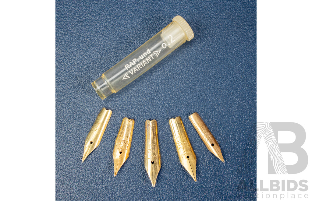 Five Vintage 14ct Gold Pen Nibs Including Parker, Conklin Toledo, Conway Stewart and Onoto with Seven Fountain Pens, Perry & Co, Eagle