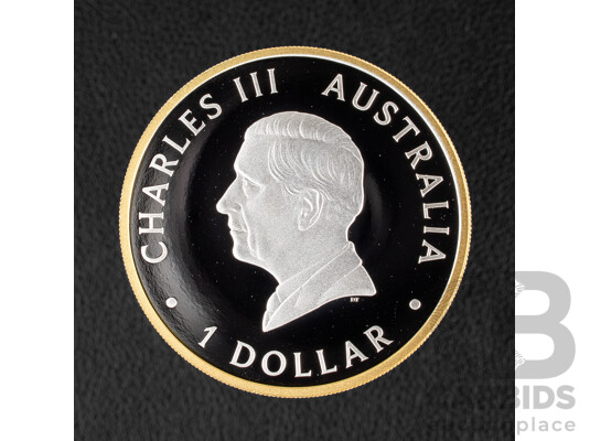 Australian Perth Mint 2026 Silver Proof Gilded One Dollar Coin, Fortieth Anniversary of the Australian Gold Coin Program .999