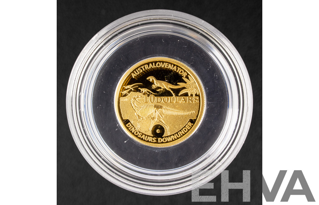 Australian RAM 2022 Gold Proof Ten Dollar Coin, Dinosaurs Down Under, Muttaburrasaurus, C Mint Mark .999