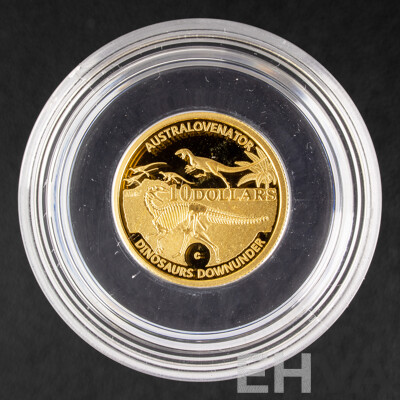 Australian RAM 2022 Gold Proof Ten Dollar Coin, Dinosaurs Down Under, Muttaburrasaurus, C Mint Mark .999