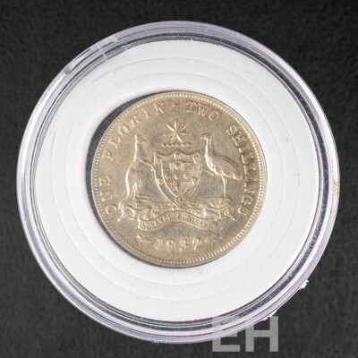 Australian 1932 KGV Silver Florin, High Grade .925