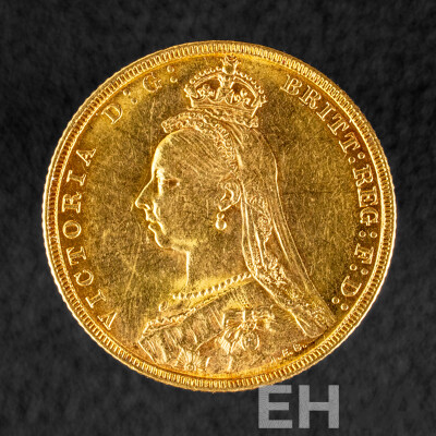 Australian 1891 QV Gold Sovereign, Melbourne Mint .917