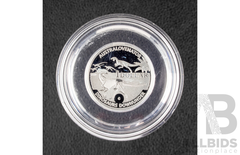 Australian RAM 2022 Silver Proof One Dollar Coin, C Mint Mark, Dinosaurs Down Under - Timimus  .999