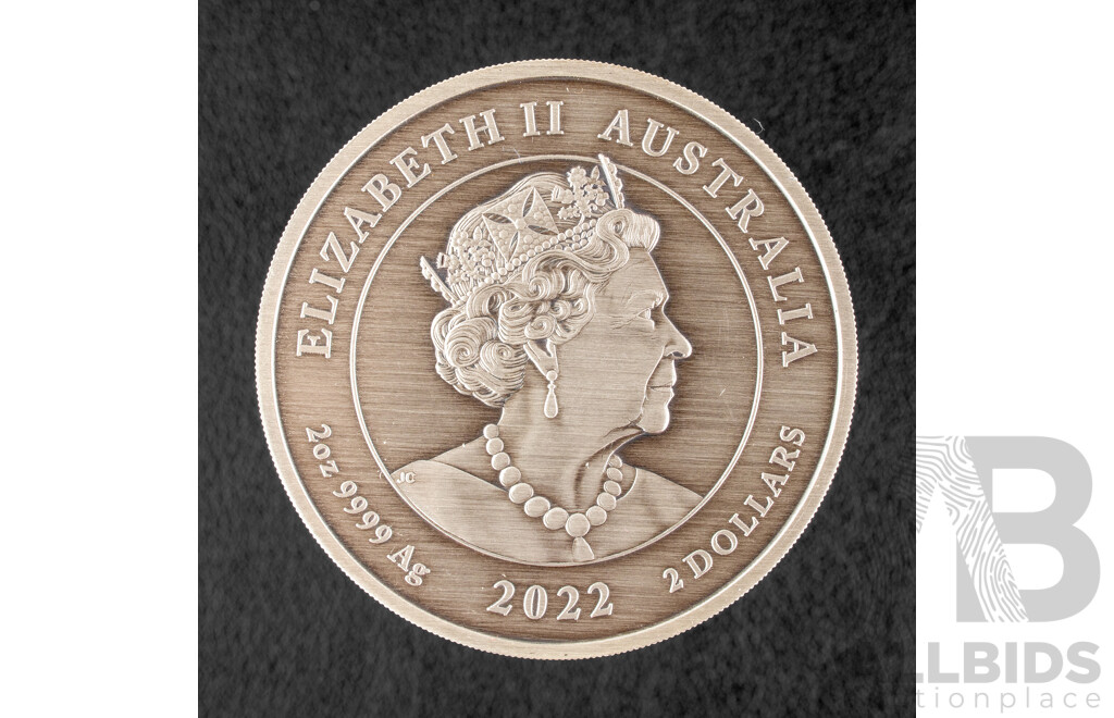 Australian Perth Mint 2022 Silver Antiqued Coloured Two Dollar Coin, Black Swan - Maali .999
