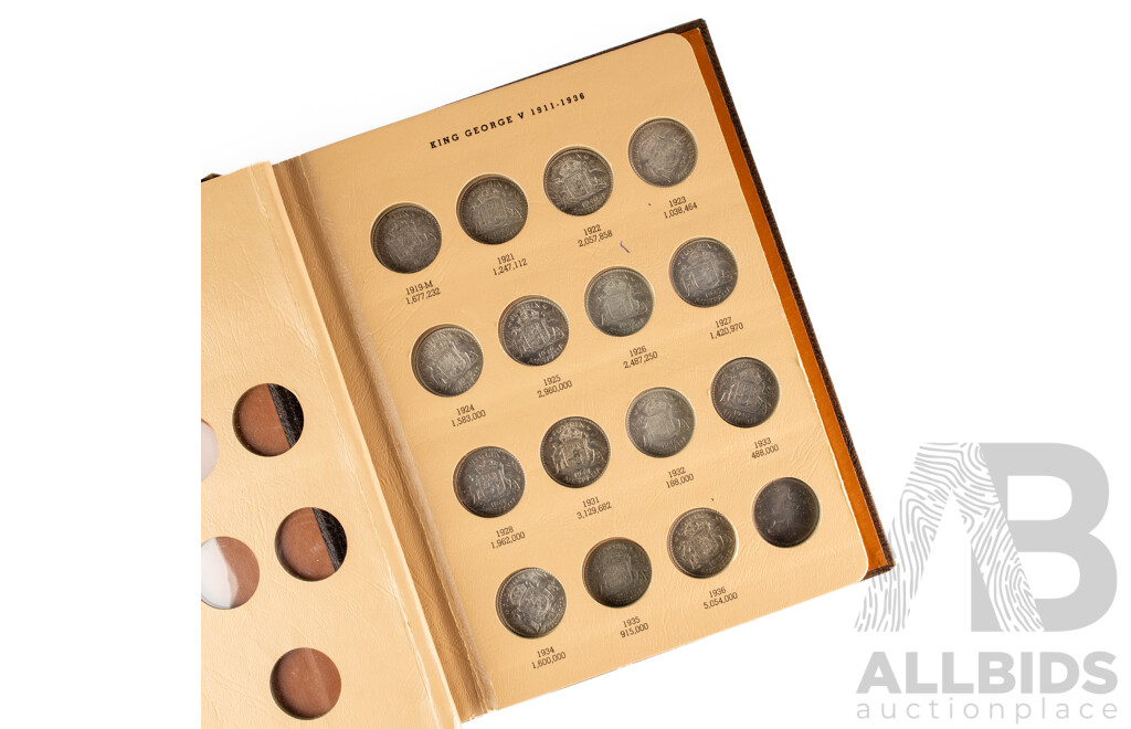 Australian Dansco Florin Album, Partially Filled, Examples Spanning 1938 to 1963, UNC and High Grades
