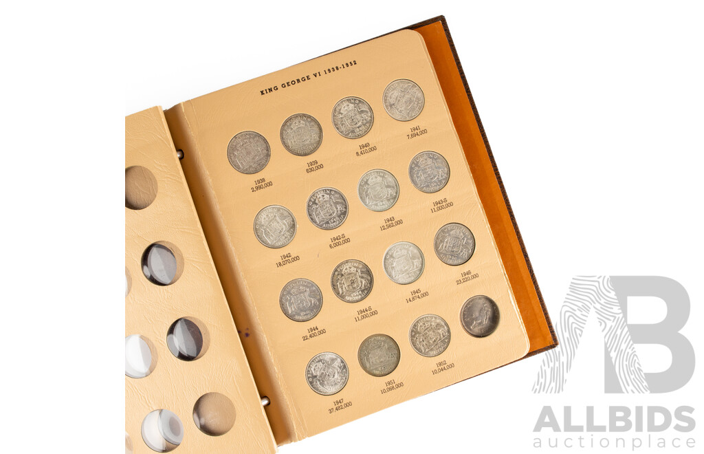 Australian Dansco Florin Album, Partially Filled, Examples Spanning 1938 to 1963, UNC and High Grades
