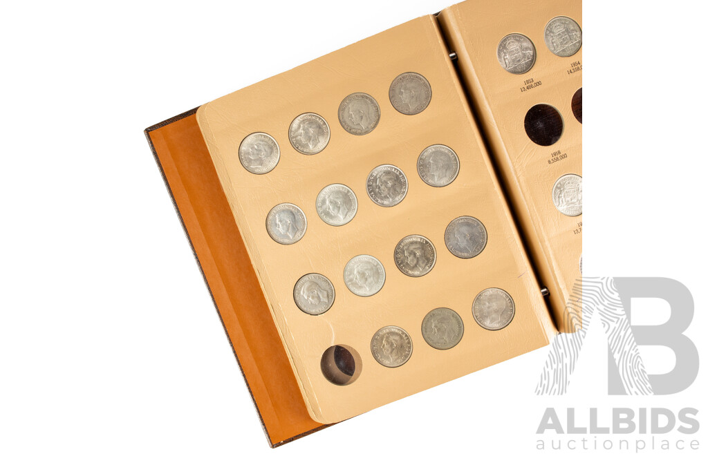 Australian Dansco Florin Album, Partially Filled, Examples Spanning 1938 to 1963, UNC and High Grades