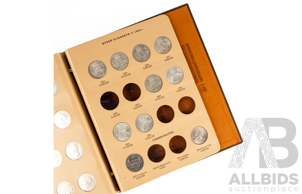 Australian Dansco Florin Album, Partially Filled, Examples Spanning 1938 to 1963, UNC and High Grades