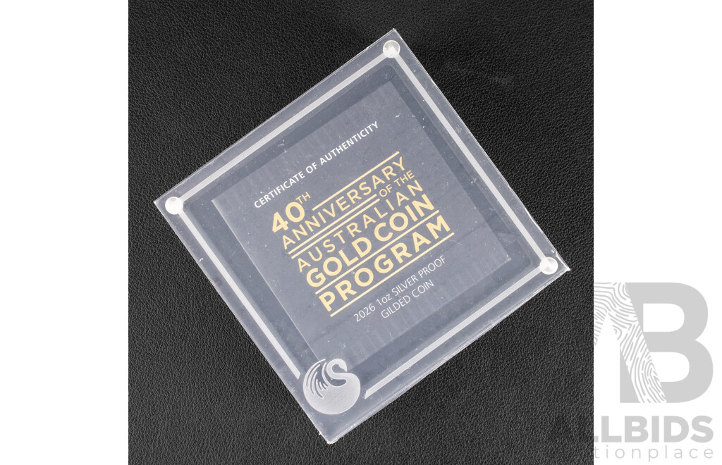Australian Perth Mint 2026 Silver Proof Gilded One Dollar Coin, Fortieth Anniversary of the Australian Gold Coin Program .999
