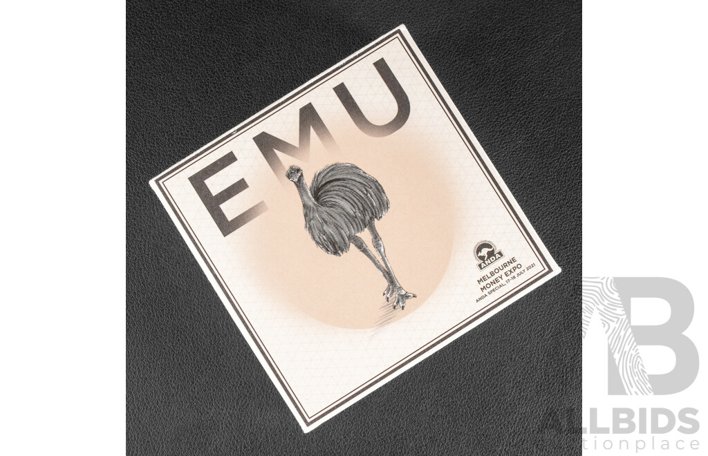 Australian Perth Mint 2021 Silver Coloured One Dollar Coin, Emu, ANDA Melbourne Money Expo .999