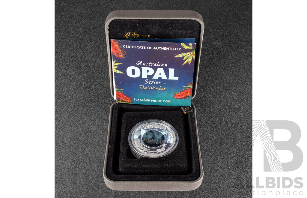 Australian Perth Mint Silver Proof One Dollar Coin, Australian Opal Series, Wombat