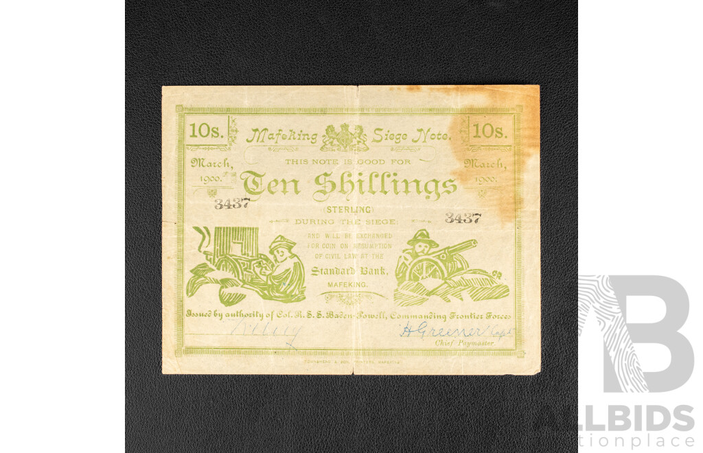 Rare Second Boer War 1900 Siege of Mafeking Ten Shillings Note