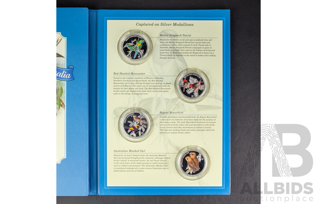 Macquarie Mint Birds of Australia, John Gould Eight Silver Plated Medallions Album