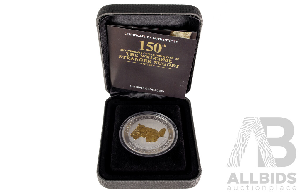 Australian Perth Mint 2019 One Dollar Silver Gilded Coin, 150th Anniversary of the Welcome Stranger Nugget .999