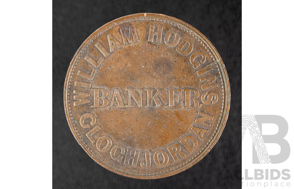 Ireland 1858 William Hodgins Cloughjordan Banker Token