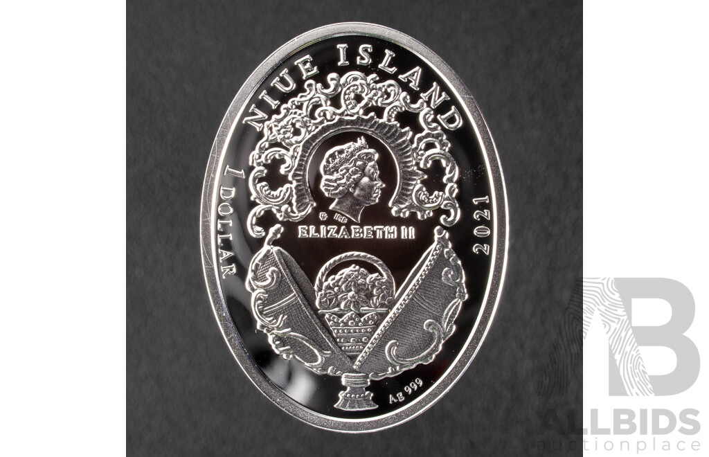 Niue Island 2021 Silver One Dollar Coin, Faberge Eggs - Tsarevich Egg .999
