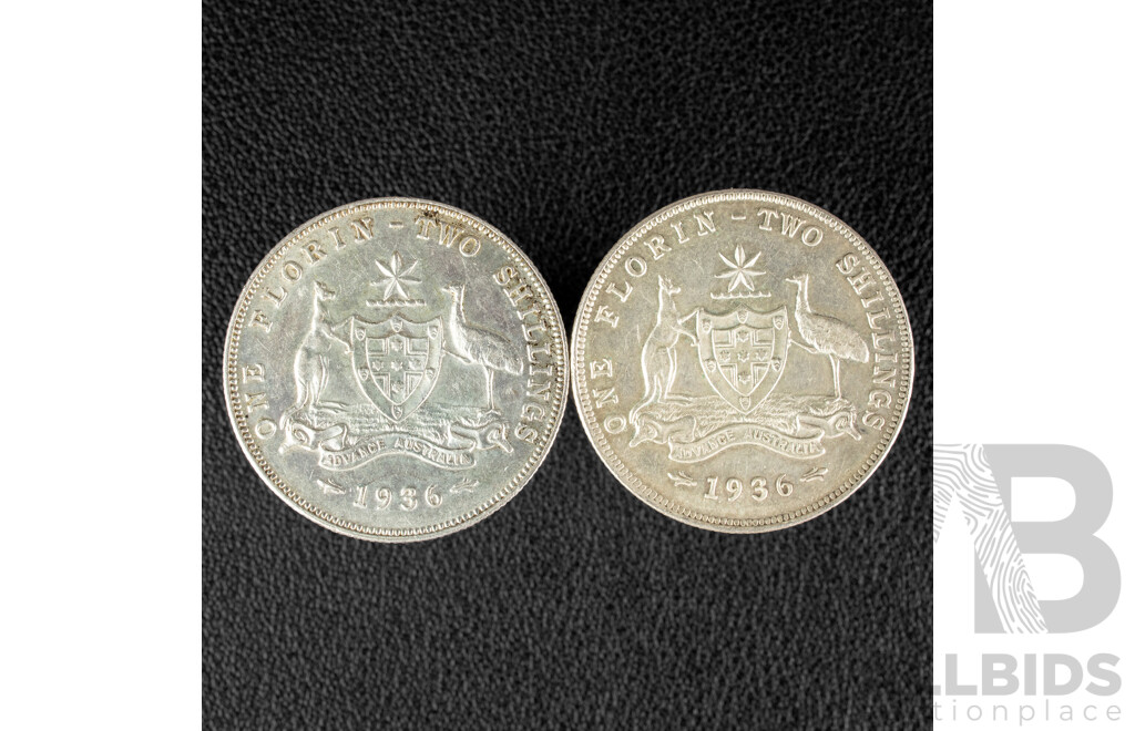 Two Australian 1936 Silver KGV Florins, High Grade .925