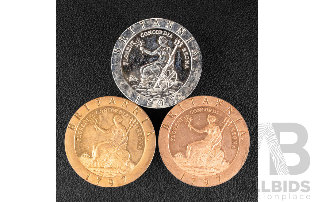 Three United Kingdom 1797 Replica Pennies