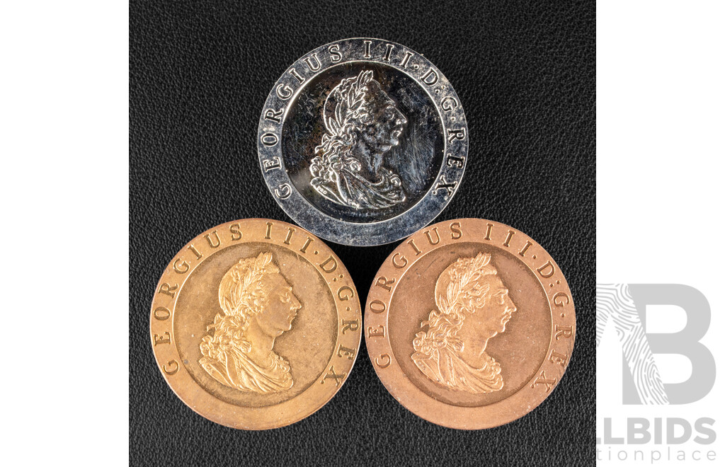 Three United Kingdom 1797 Replica Pennies