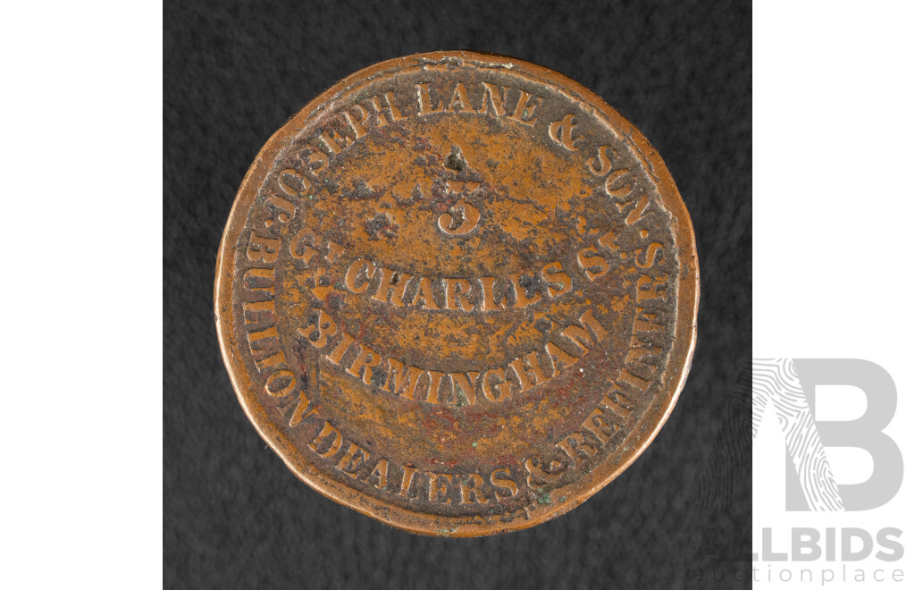 Australian Joseph Lane & Sons Bullion Dealers and Refiners Token, Circa 1855