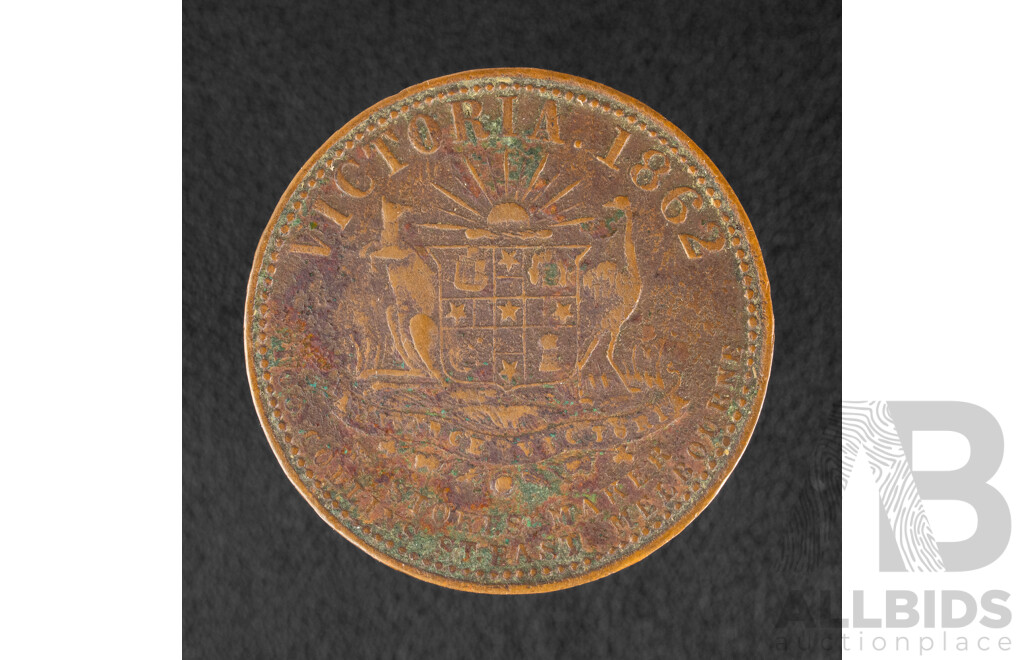Australian Victoria 1862 R. Calder Wine Spirit and General Provisions One Penny Token