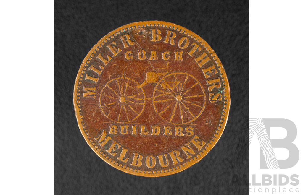Rare Australian 1862 Millers Brothers Coach Builders Melbourne Token