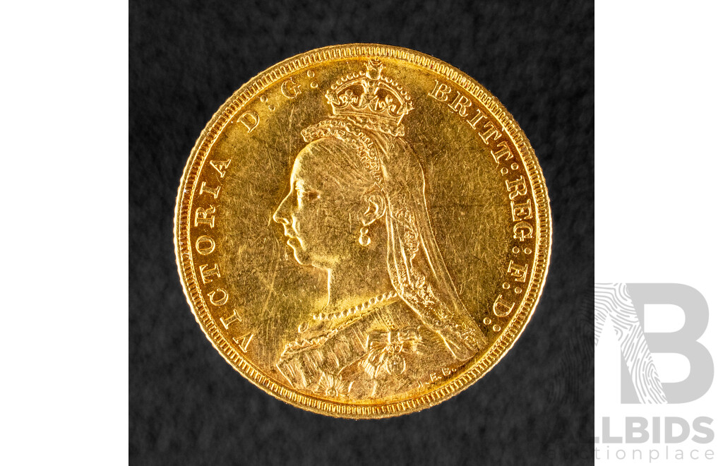 Australian 1891 QV Gold Sovereign, Melbourne Mint .917