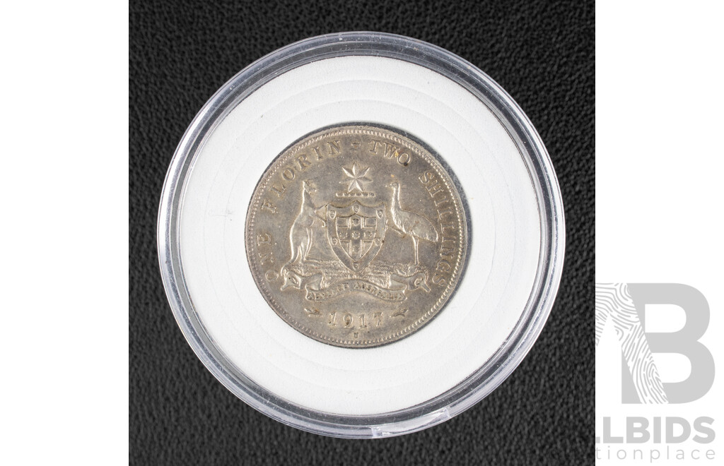 Australian 1917M KGV Silver Florin, Melbourne Mint .925
