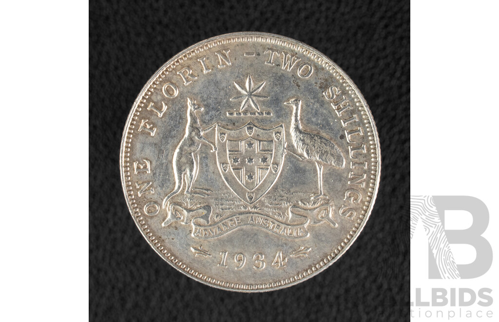Australian 1934 KGV Silver Florin .925