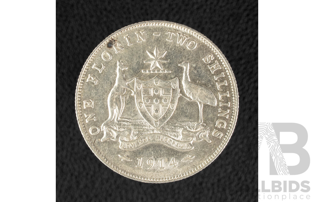 Australian 1914 KGV Silver Florin .925