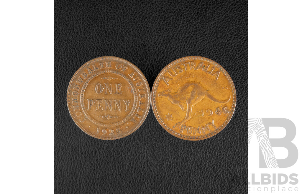 Australian 1925 KGV and 1946 KGVI Pennies