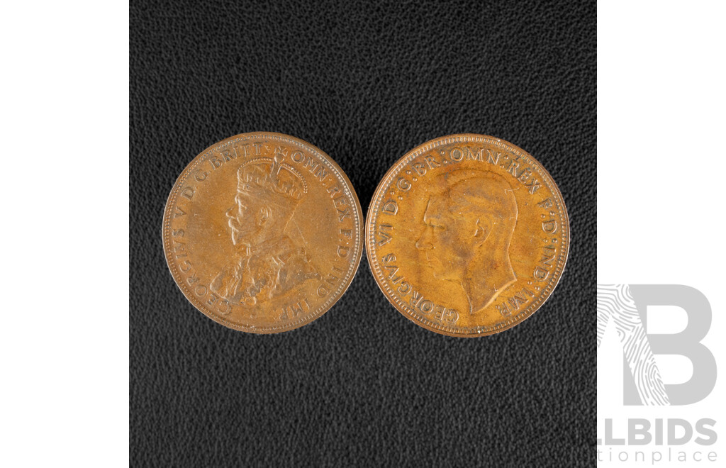 Australian 1925 KGV and 1946 KGVI Pennies