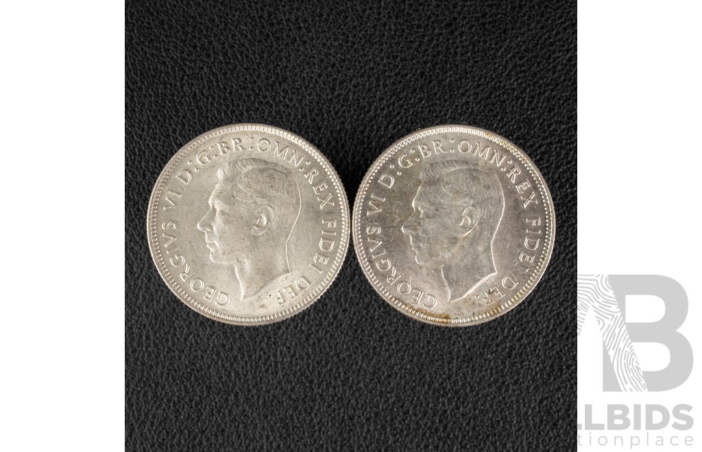 Two Australian 1951 KGVI Silver Florins, Federation Commemorative, High Grade .500