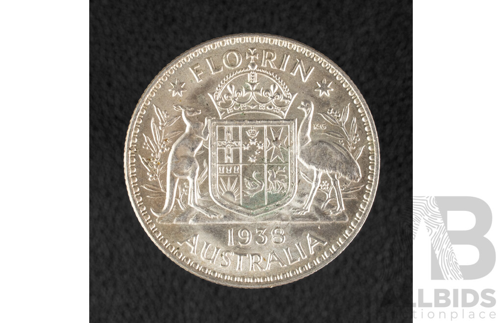 Australian 1938 KGVI Silver Florin, High Grade .925